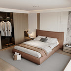 Brown Leather Platform Bed – Modern Comfort