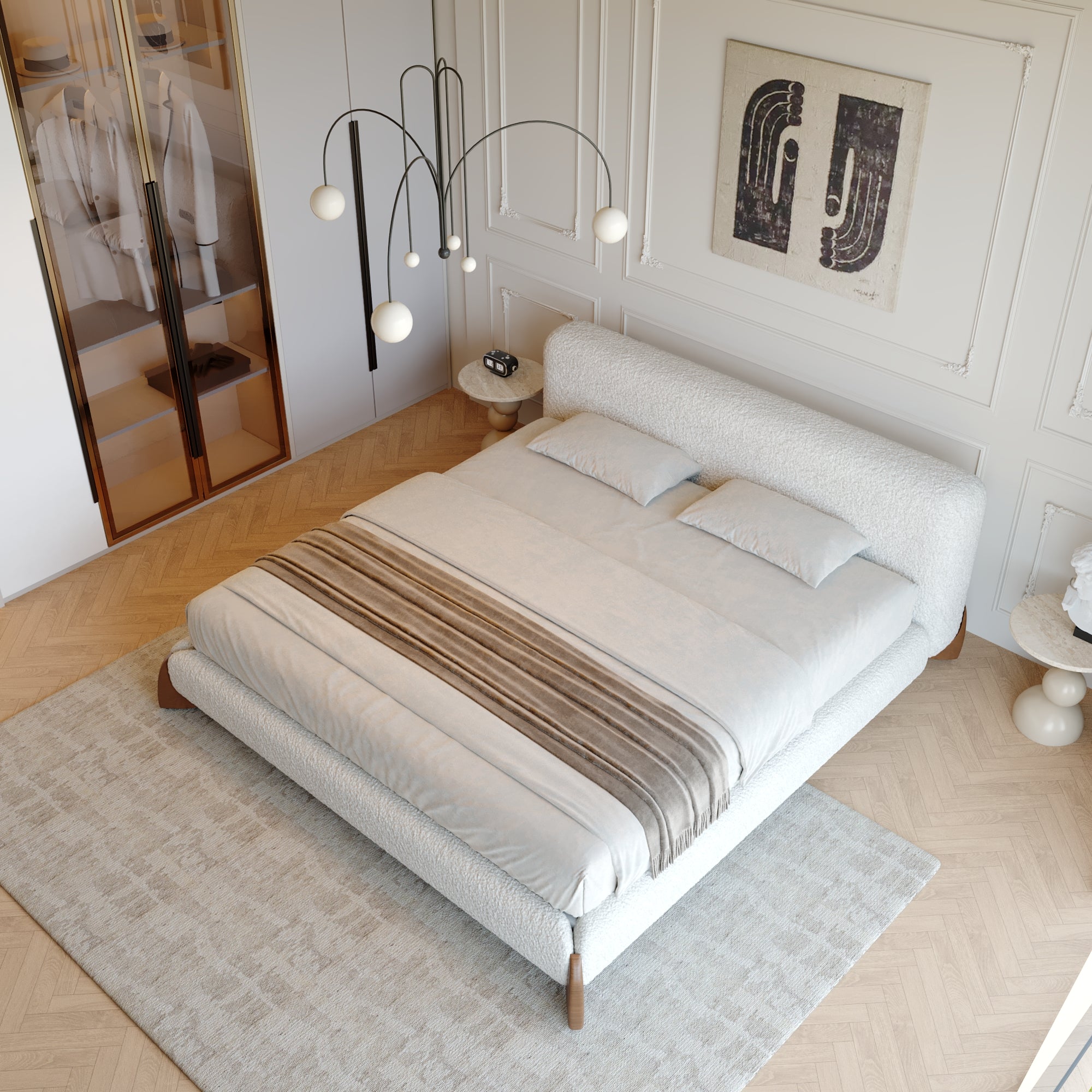 Boucle Fabric Minimalist Bed
