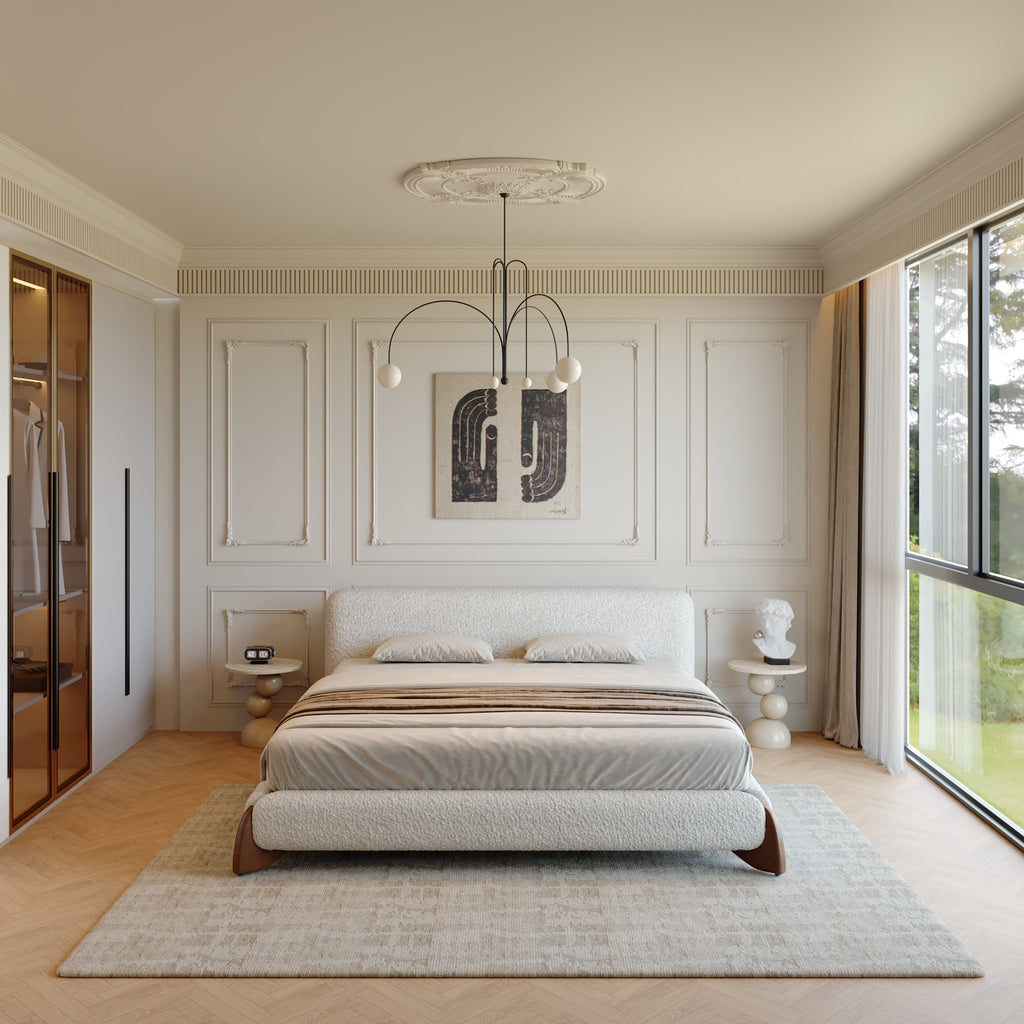 Boucle Fabric Minimalist Bed