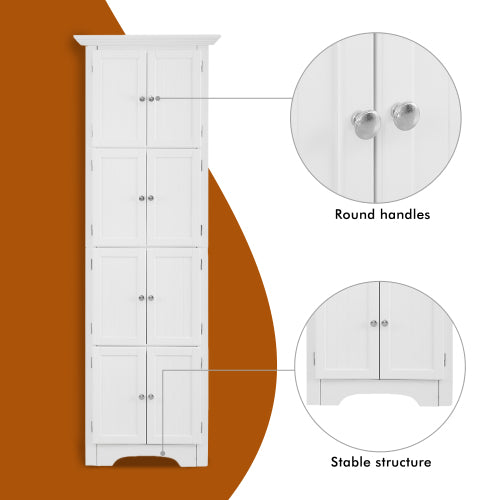 Tall White Storage Cabinet with Door and Shelves for Home Organization