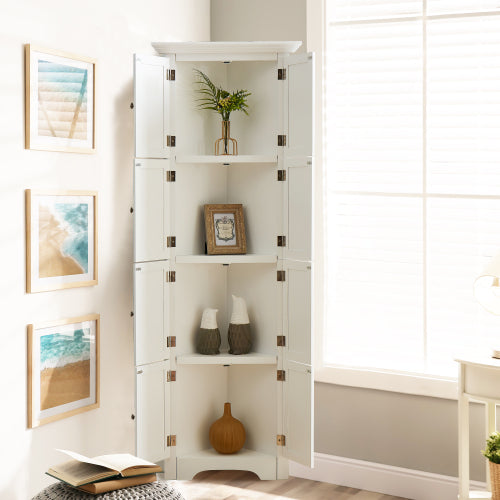 Tall White Storage Cabinet with Door and Shelves for Home Organization