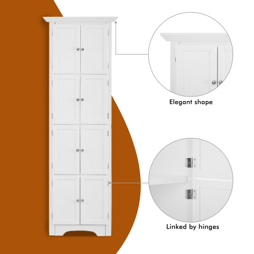 Tall White Storage Cabinet with Door and Shelves for Home Organization
