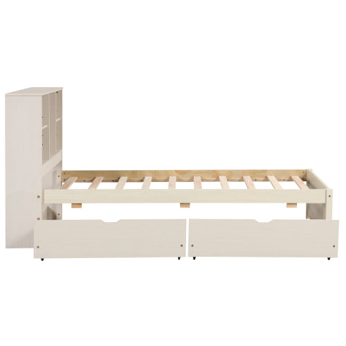 Twin Platform Bed Frame with Storage Headboard, USB Port & Drawers