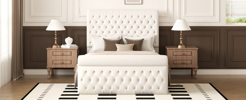 Premium Velvet Tufted Sleigh Bed Frame with 57.5" Wingback Headboard