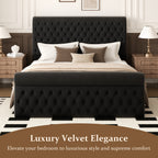 Premium Velvet Tufted Sleigh Bed Frame with 57.5" Wingback Headboard