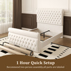 Premium Velvet Tufted Sleigh Bed Frame with 57.5" Wingback Headboard