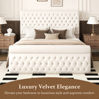 Premium Velvet Tufted Sleigh Bed Frame with 57.5" Wingback Headboard