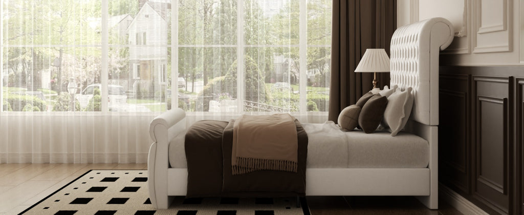Premium Velvet Tufted Sleigh Bed Frame with 57.5" Wingback Headboard