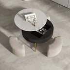 Lift-Top Round Coffee Table with Hidden Storage & 3 Upholstered Stools