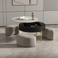 Lift-Top Round Coffee Table with Hidden Storage & 3 Upholstered Stools