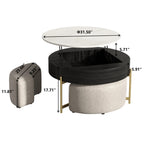 Lift-Top Round Coffee Table with Hidden Storage & 3 Upholstered Stools