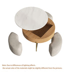 Lift-Top Round Coffee Table with Hidden Storage & 3 Upholstered Stools
