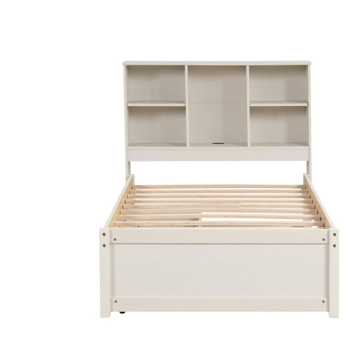 Twin Platform Bed Frame with Storage Headboard, USB Port & Drawers