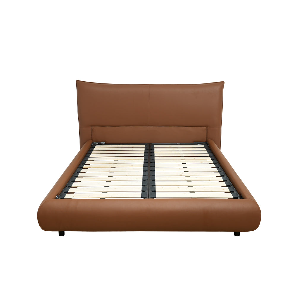 Brown Leather Platform Bed – Modern Comfort