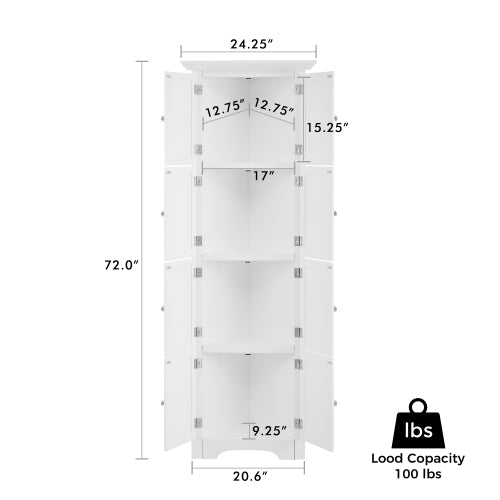 Tall White Storage Cabinet with Door and Shelves for Home Organization