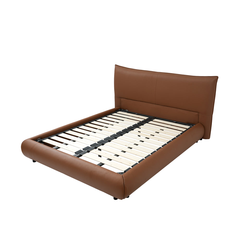 Brown Leather Platform Bed – Modern Comfort