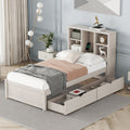 Twin Platform Bed Frame with Storage Headboard, USB Port & Drawers