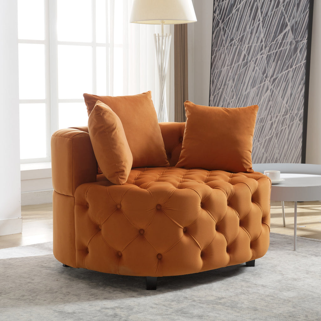 Pink or Black Modern Tufted Round Barrel Accent Chair with Pillows