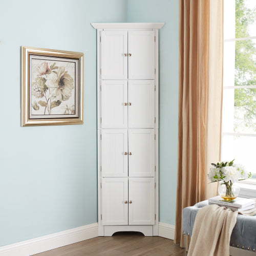 Tall White Storage Cabinet with Door and Shelves for Home Organization