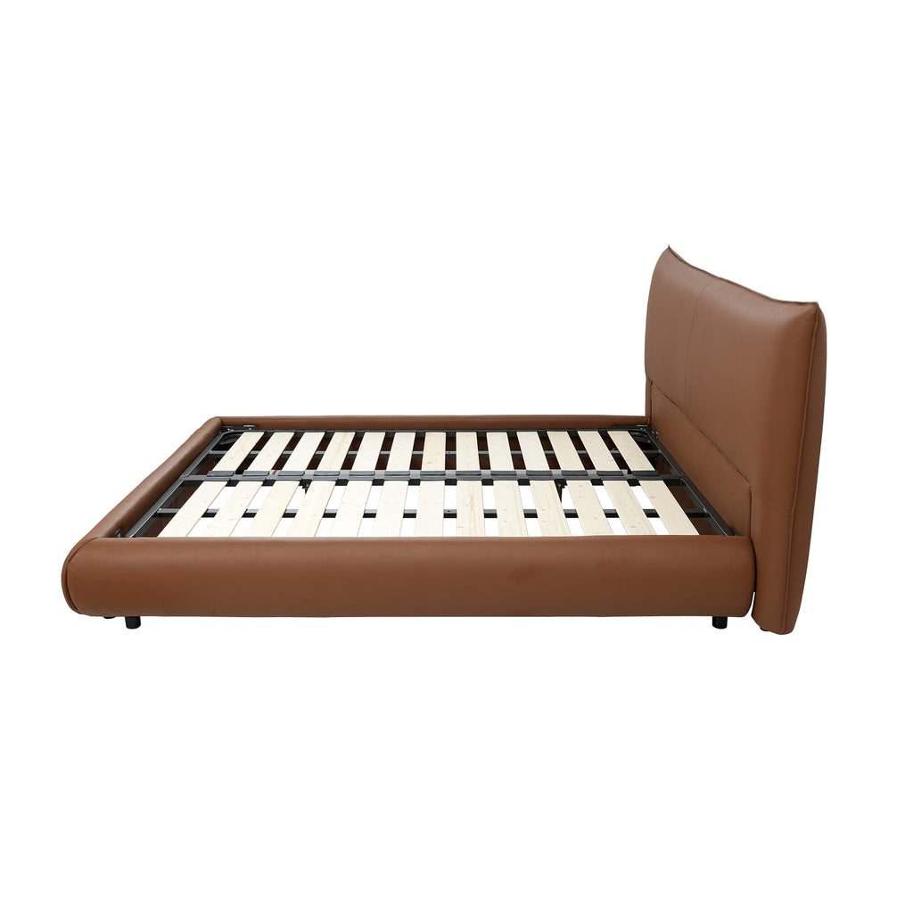 Brown Leather Platform Bed – Modern Comfort