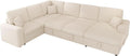 130 Inch Beige Corduroy Sectional Sofa Bed Storage Compartment
