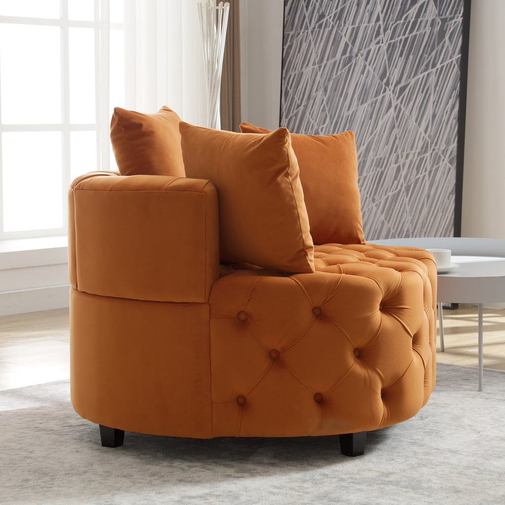 Pink or Black Modern Tufted Round Barrel Accent Chair with Pillows