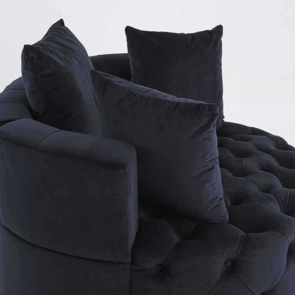 Pink or Black Modern Tufted Round Barrel Accent Chair with Pillows