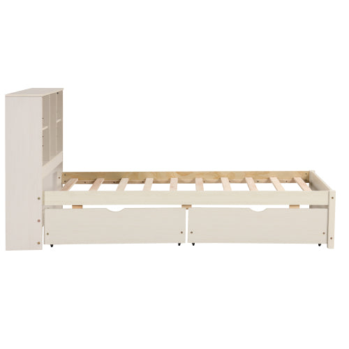 Twin Platform Bed Frame with Storage Headboard, USB Port & Drawers