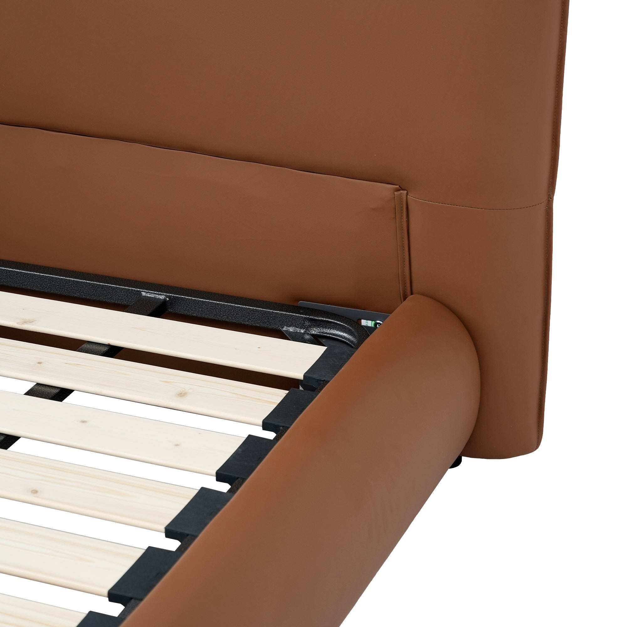 Brown Leather Platform Bed – Modern Comfort