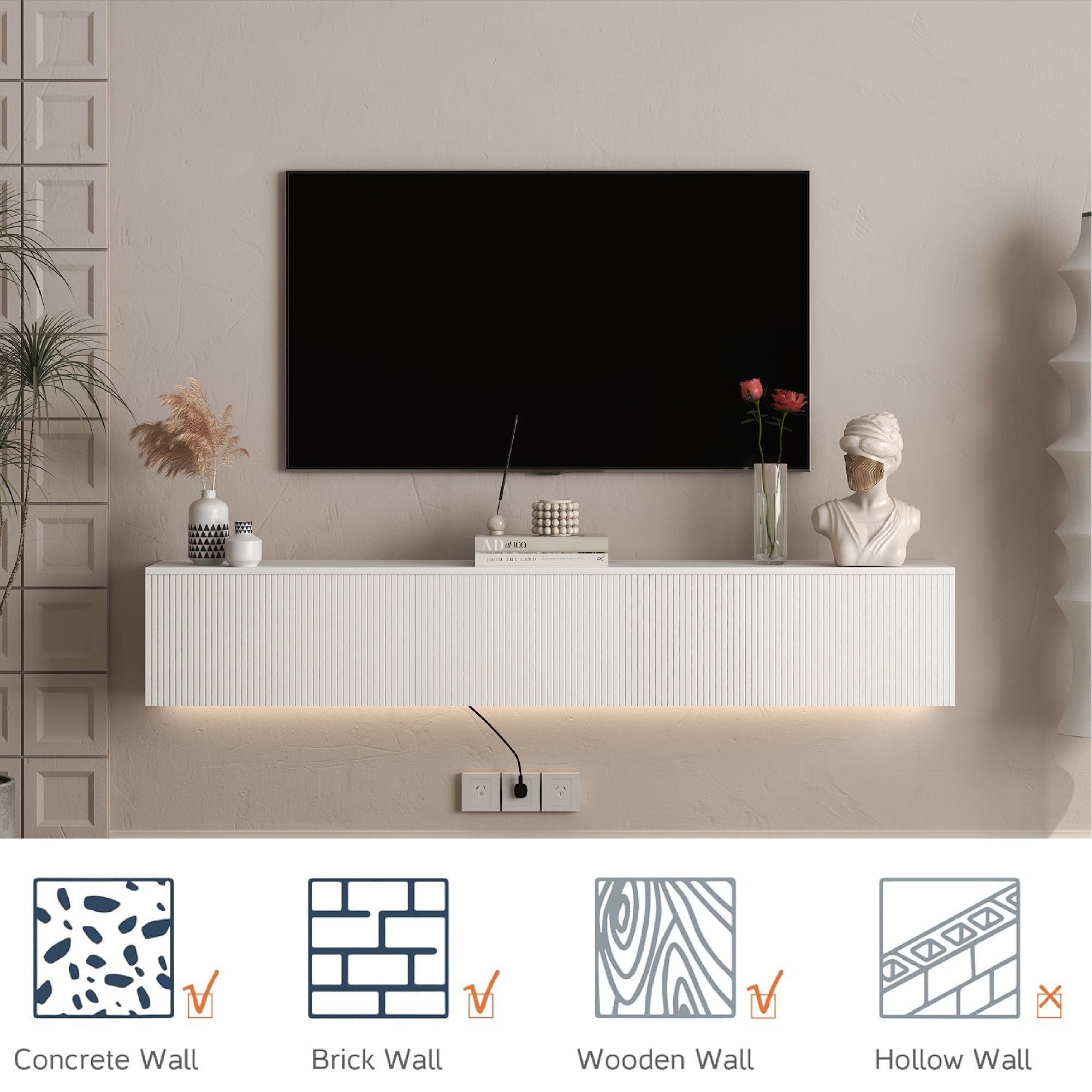 Minimalist Floating TV Stand with LED Lights for 55–65" TVs