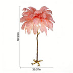 Ostrich Feather Floor Lamp | Golden 4-Light Branch pink