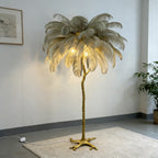 Luxury Ostrich Feather & Golden Branch Floor Lamp Camel Color