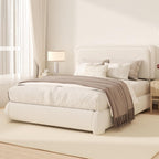 Fluffy Boucle Platform Bed Frame with Height Adjustable Headboard