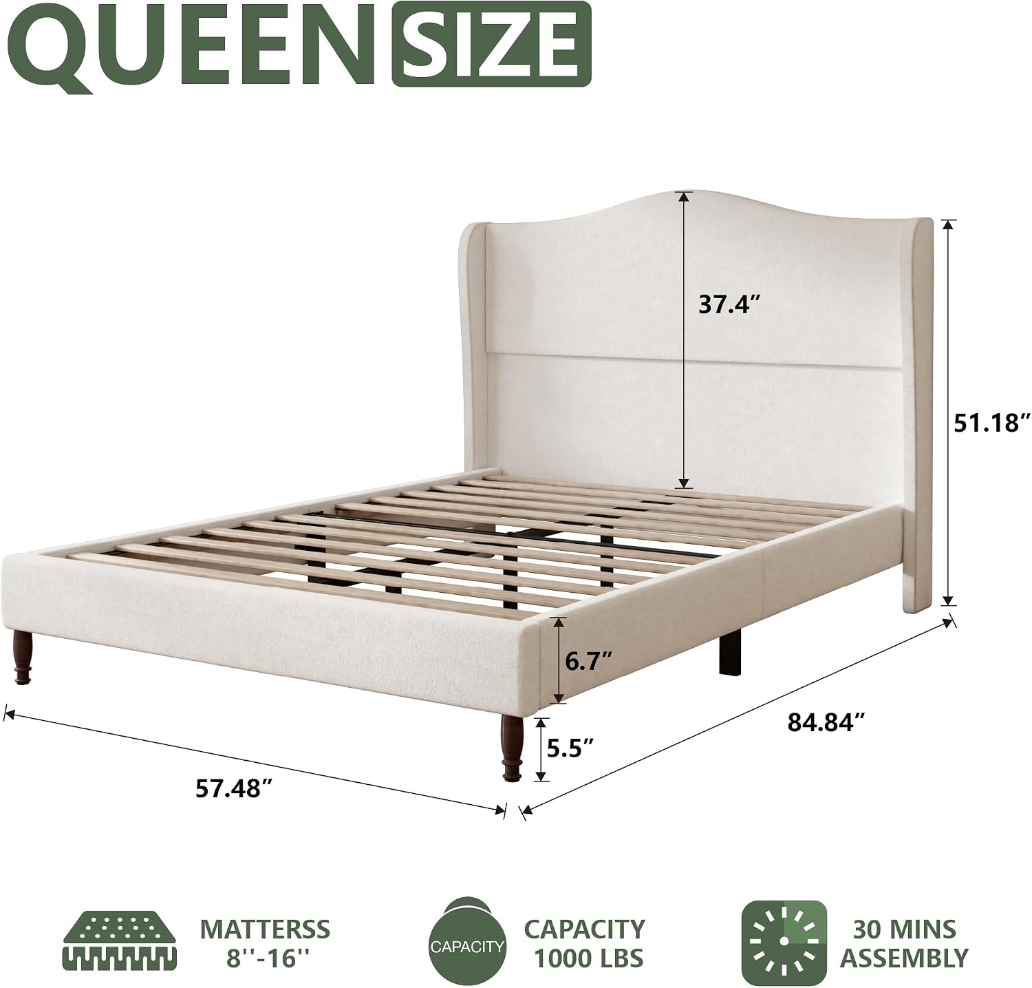 Wingback Chenille Platform Bed