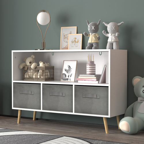 Kids Bookshelf & Toy Storage Organizer with Fabric Drawers