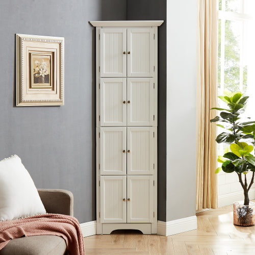 Tall White Storage Cabinet with Door and Shelves for Home Organization