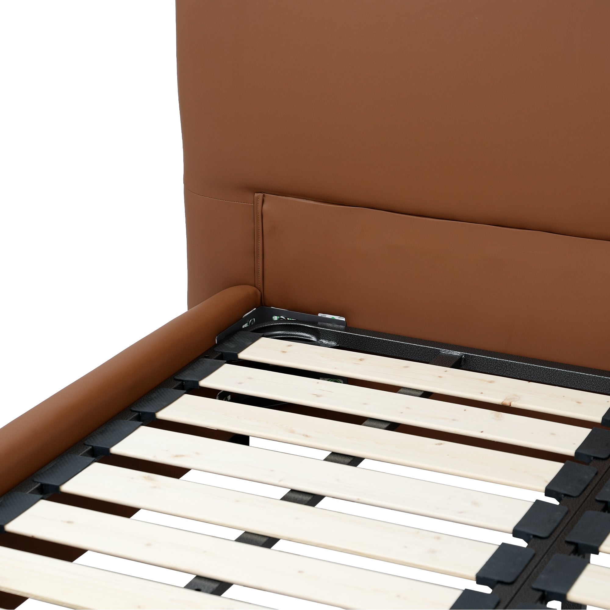 Brown Leather Platform Bed – Modern Comfort