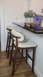Set of 2 Mid-Century Modern Bar Stools – 30” Upholstered Solid Wood Kitchen Island Chairs