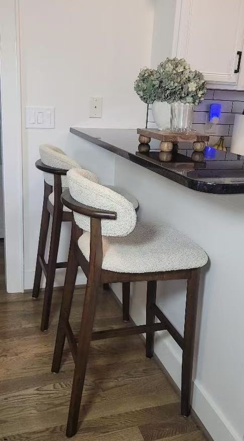 Set of 2 Mid-Century Modern Bar Stools – 30” Upholstered Solid Wood Kitchen Island Chairs
