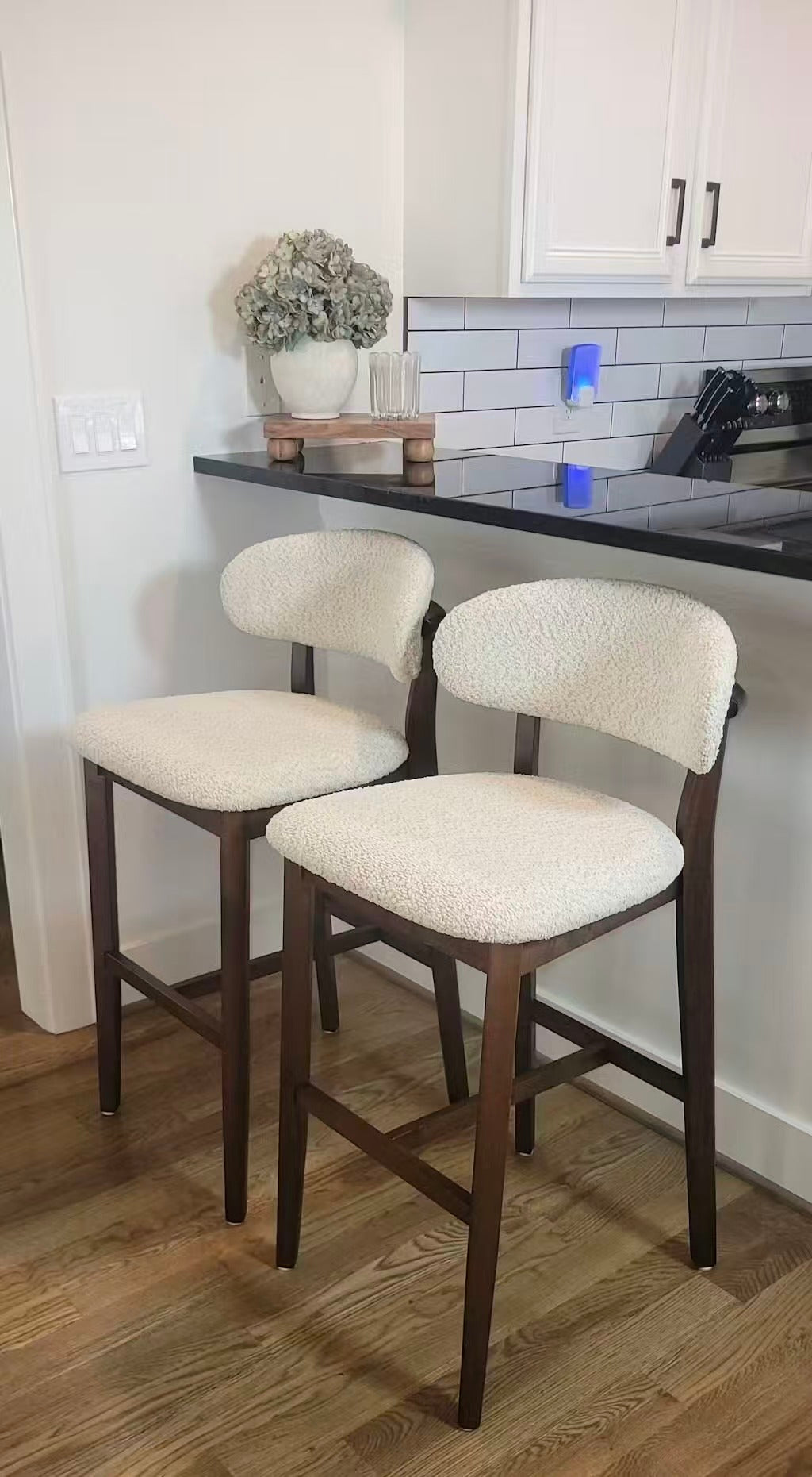 Set of 2 Mid-Century Modern Bar Stools – 30” Upholstered Solid Wood Kitchen Island Chairs