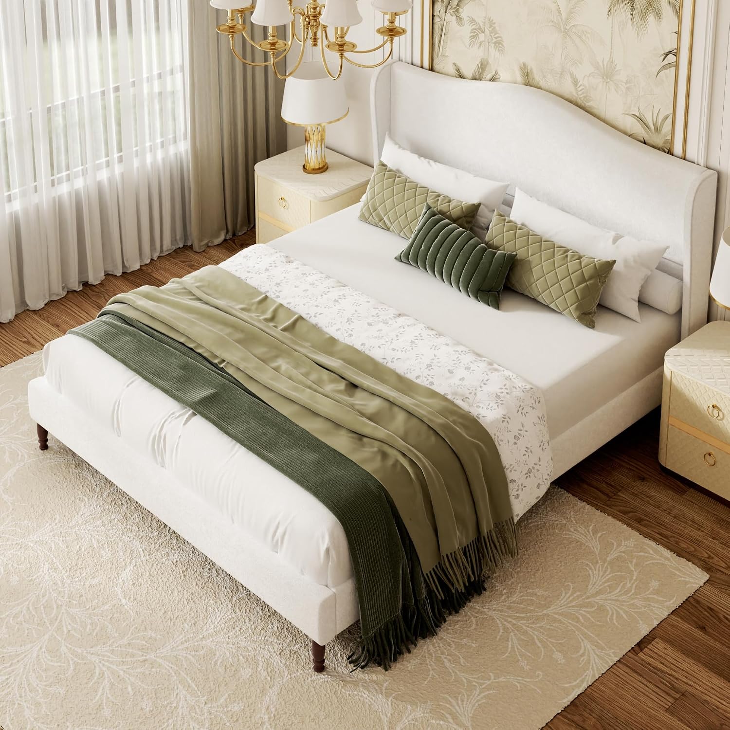 Wingback Chenille Platform Bed