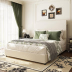 55" Tall Upholstered Wingback Platform Bed Frame