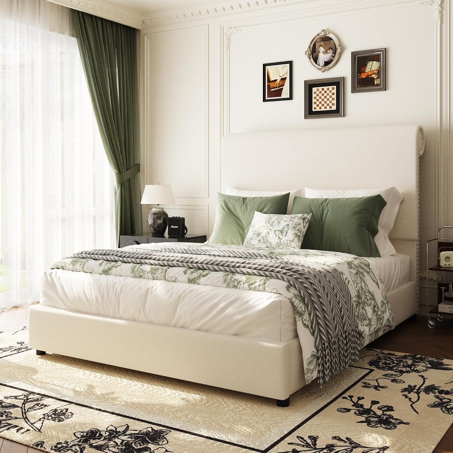 55" Tall Upholstered Wingback Platform Bed Frame