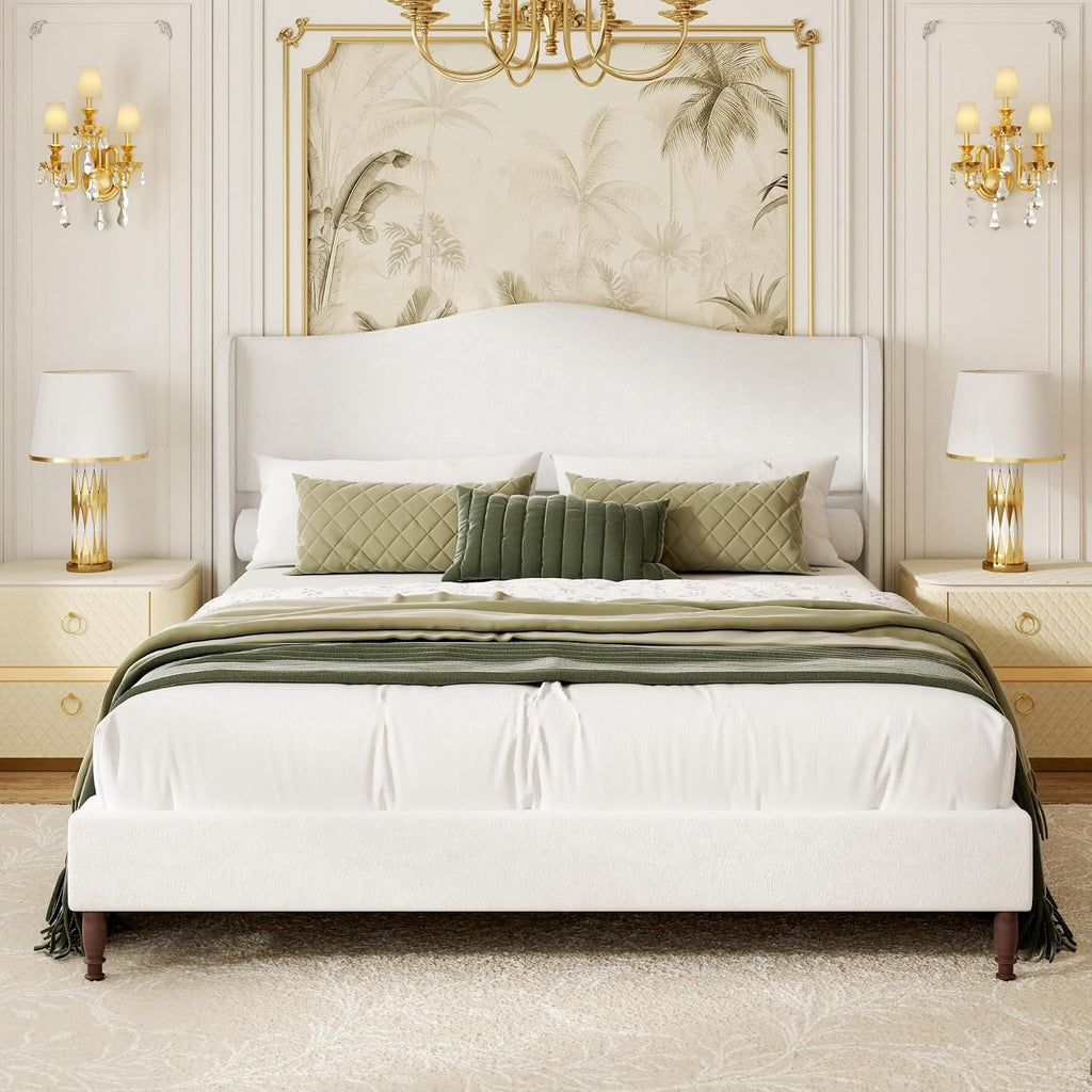 Wingback Chenille Platform Bed