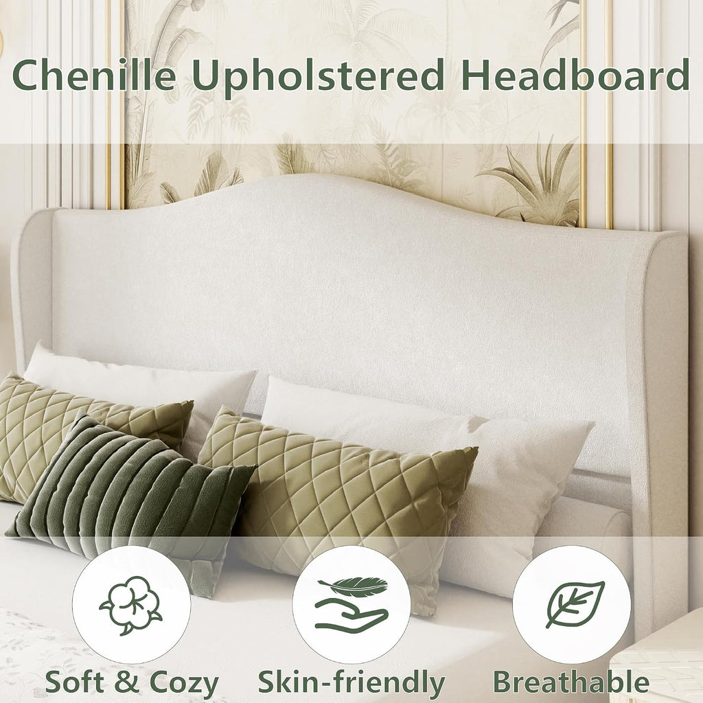 Wingback Chenille Platform Bed