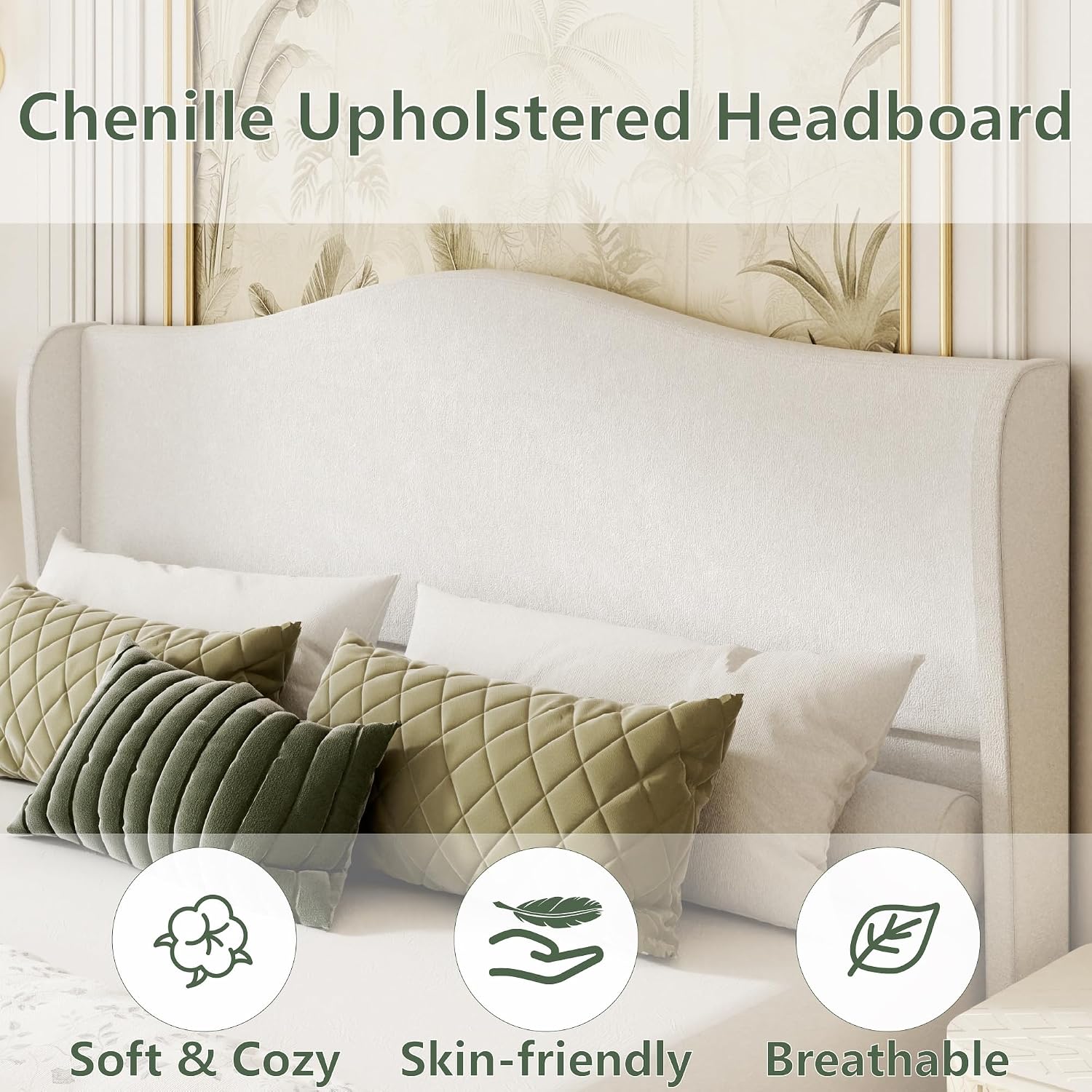 Wingback Chenille Platform Bed