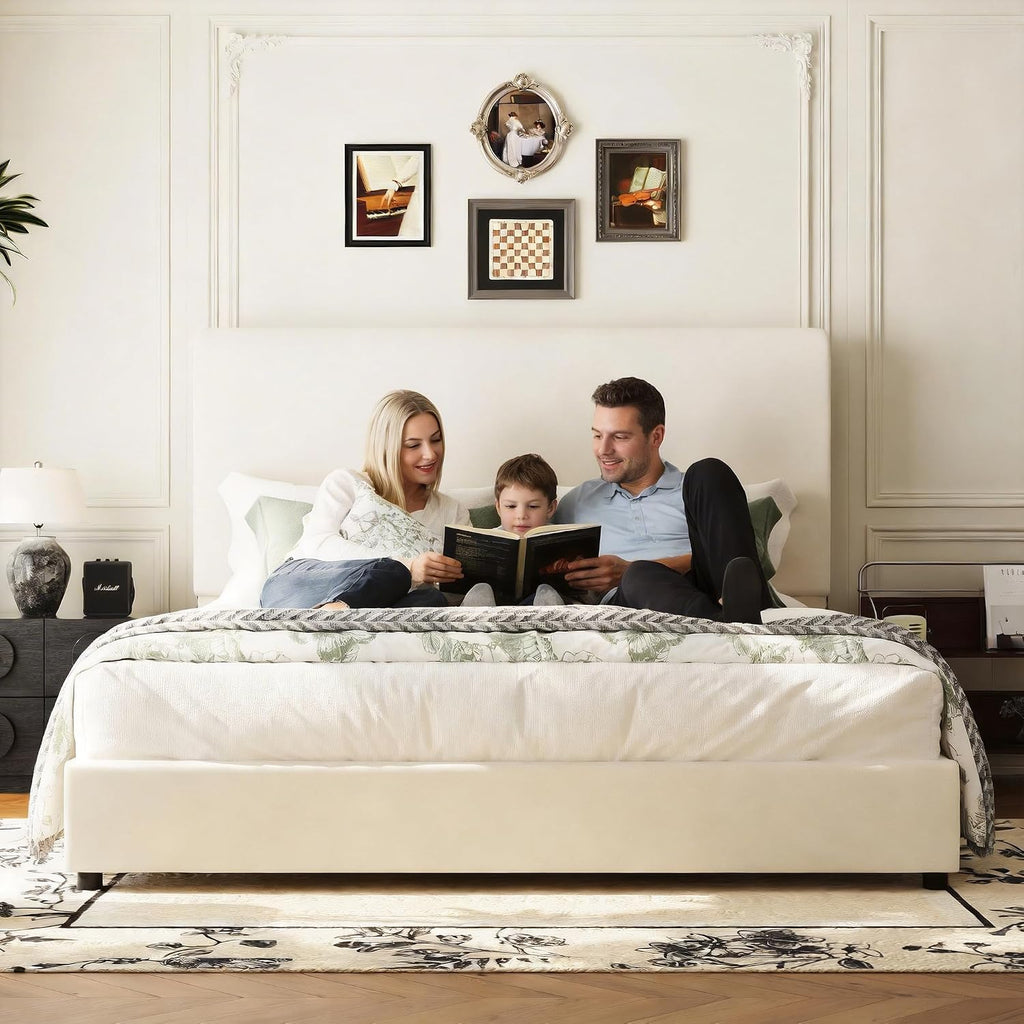 55" Tall Upholstered Wingback Platform Bed Frame