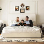 55" Tall Upholstered Wingback Platform Bed Frame