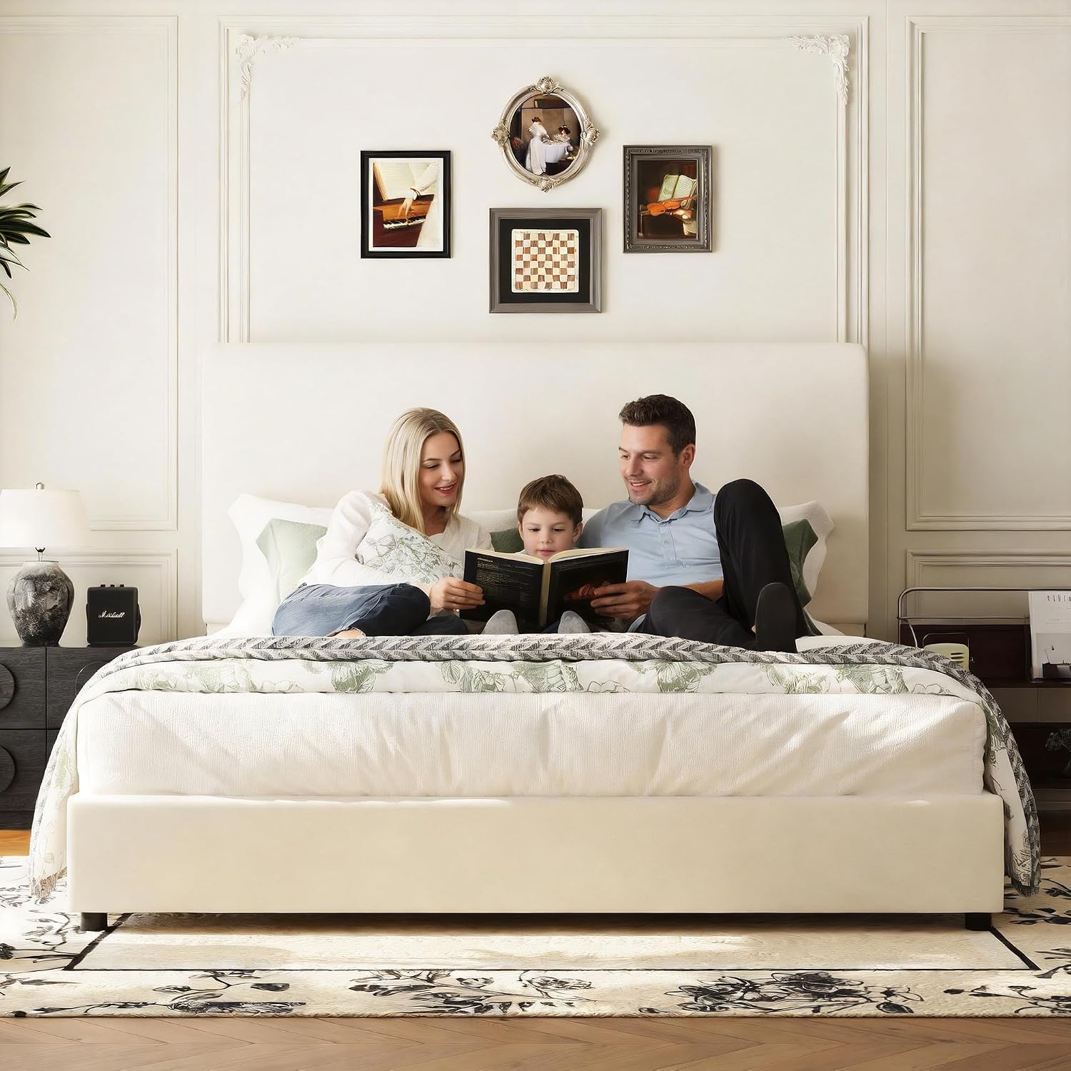 55" Tall Upholstered Wingback Platform Bed Frame