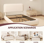 Fluffy Boucle Platform Bed Frame with Height Adjustable Headboard